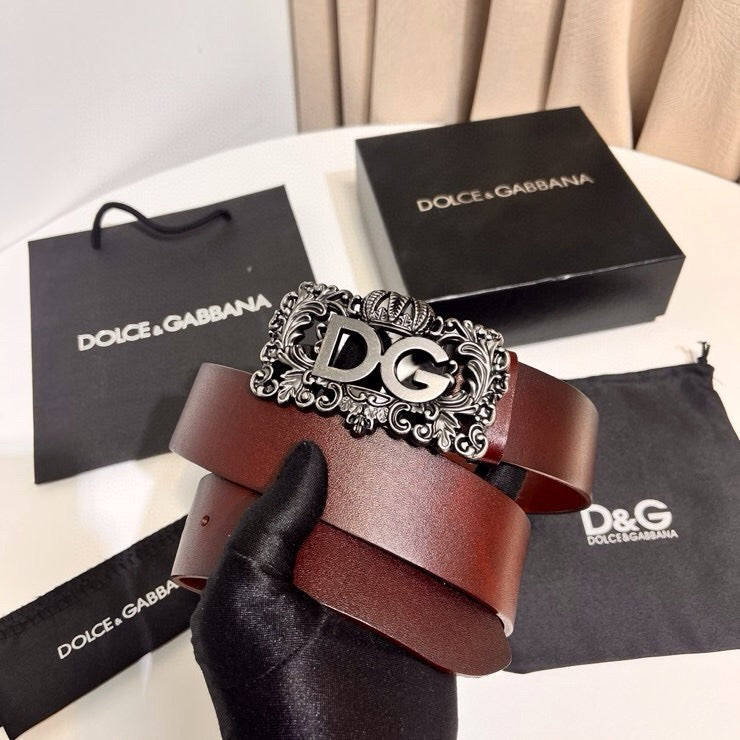 Dolce & Gabbana DG Logo Leather Belt – Gold / Silver / Black Buckle