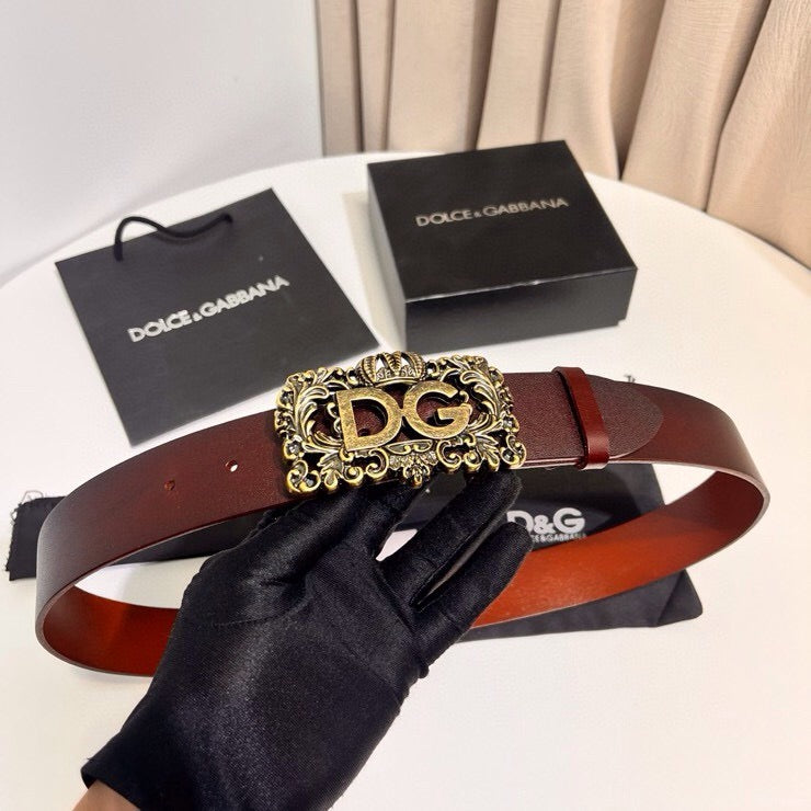 Dolce & Gabbana DG Logo Leather Belt – Gold / Silver / Black Buckle