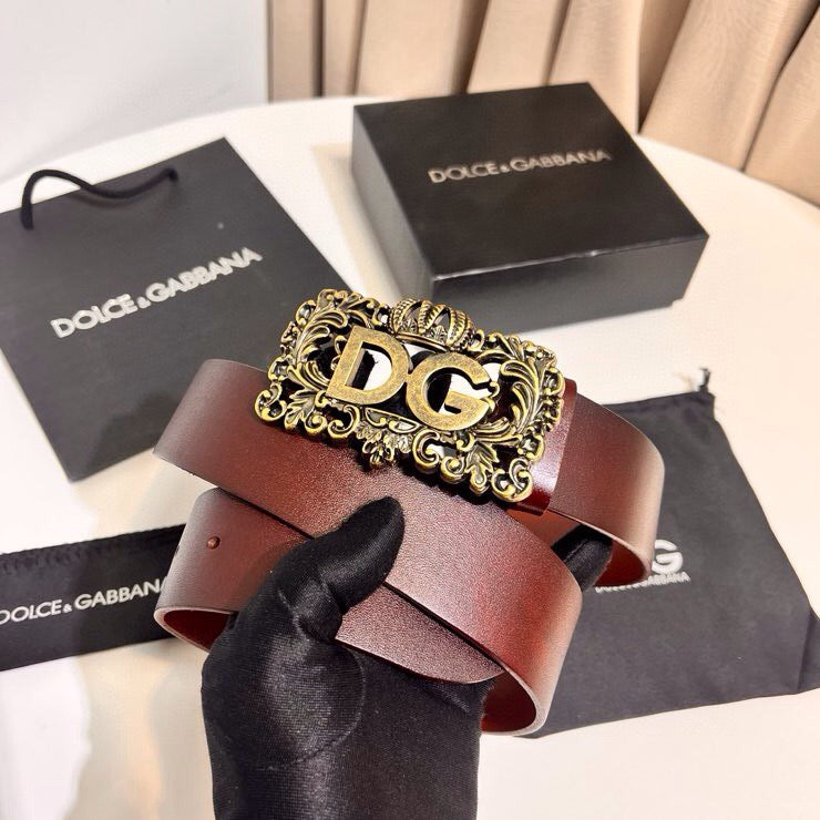 Dolce & Gabbana DG Logo Leather Belt – Gold / Silver / Black Buckle