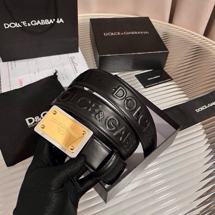 Dolce & Gabbana DG Logo Leather Belt – Gold / Silver / Black Buckle