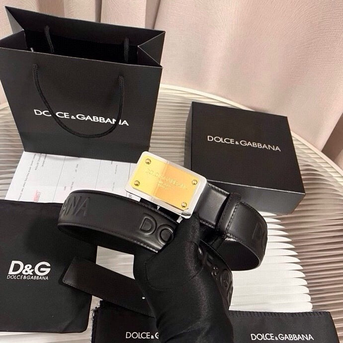 Dolce & Gabbana DG Logo Leather Belt – Gold / Silver / Black Buckle