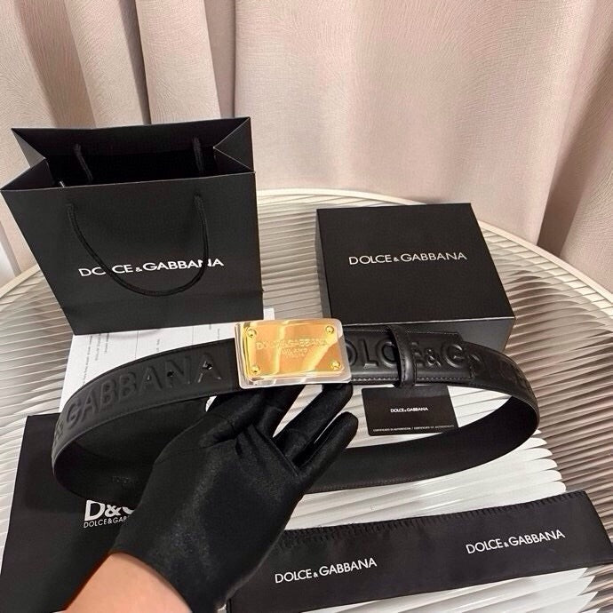 Dolce & Gabbana DG Logo Leather Belt – Gold / Silver / Black Buckle