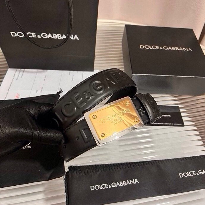 Dolce & Gabbana DG Logo Leather Belt – Gold / Silver / Black Buckle