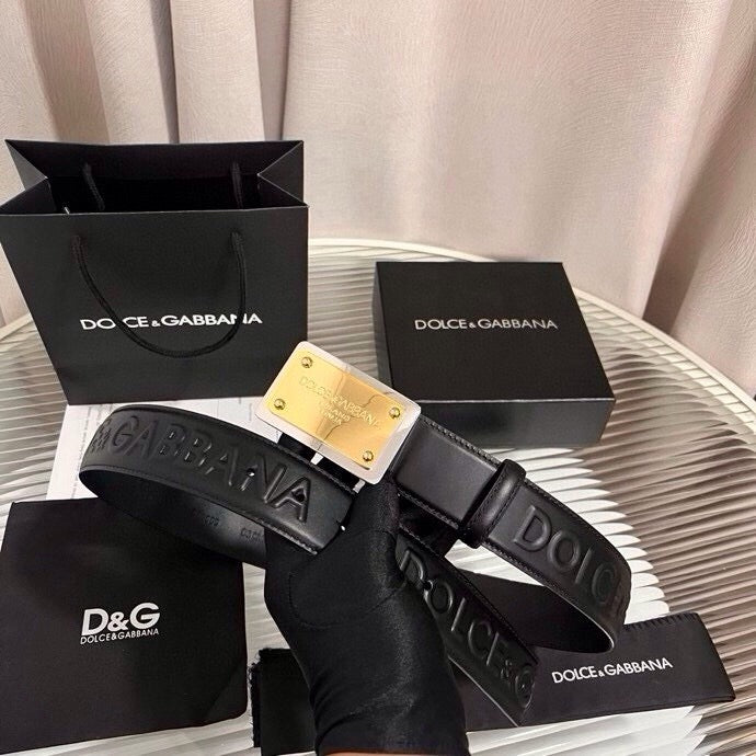 Dolce & Gabbana DG Logo Leather Belt – Gold / Silver / Black Buckle