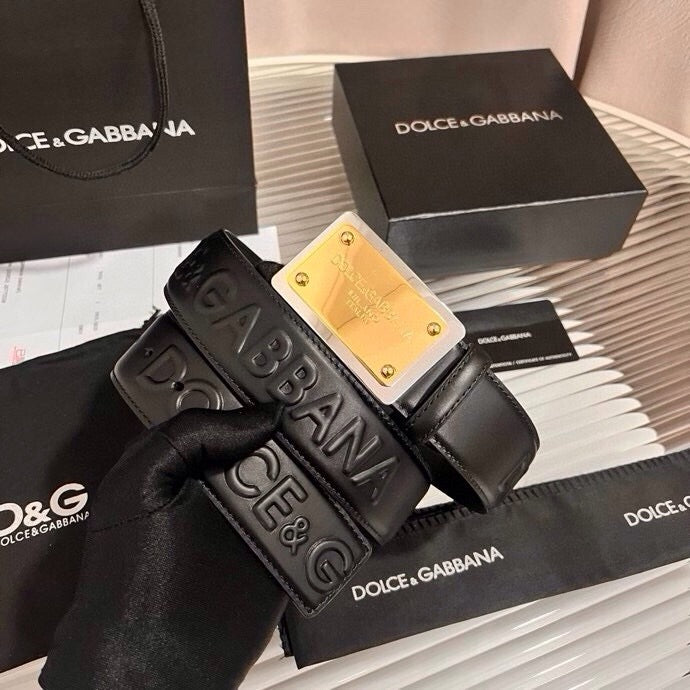 Dolce & Gabbana DG Logo Leather Belt – Gold / Silver / Black Buckle