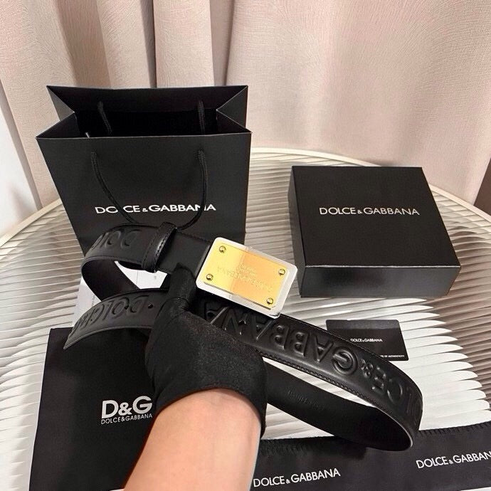 Dolce & Gabbana DG Logo Leather Belt – Gold / Silver / Black Buckle