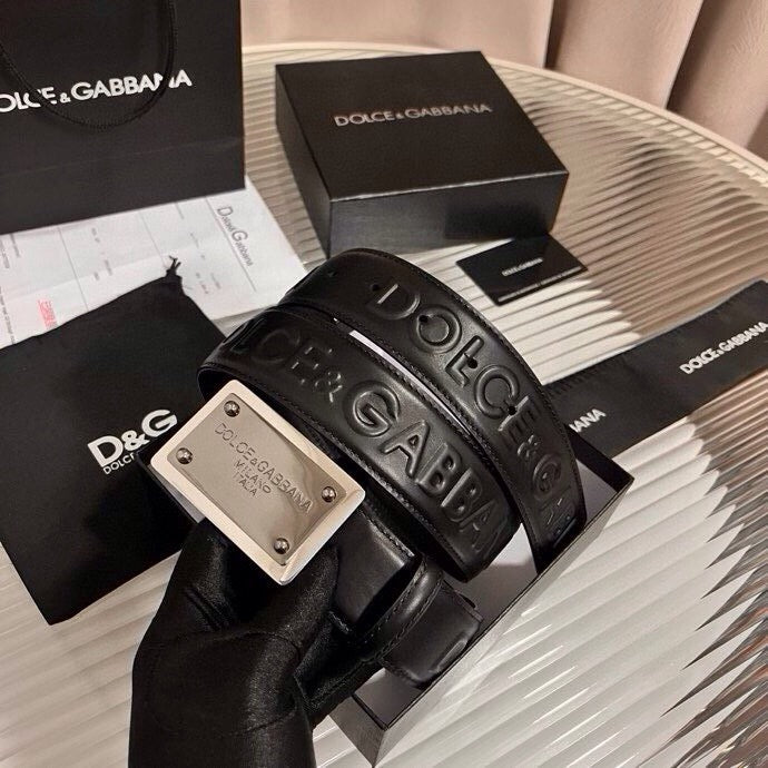Dolce & Gabbana DG Logo Leather Belt – Gold / Silver / Black Buckle