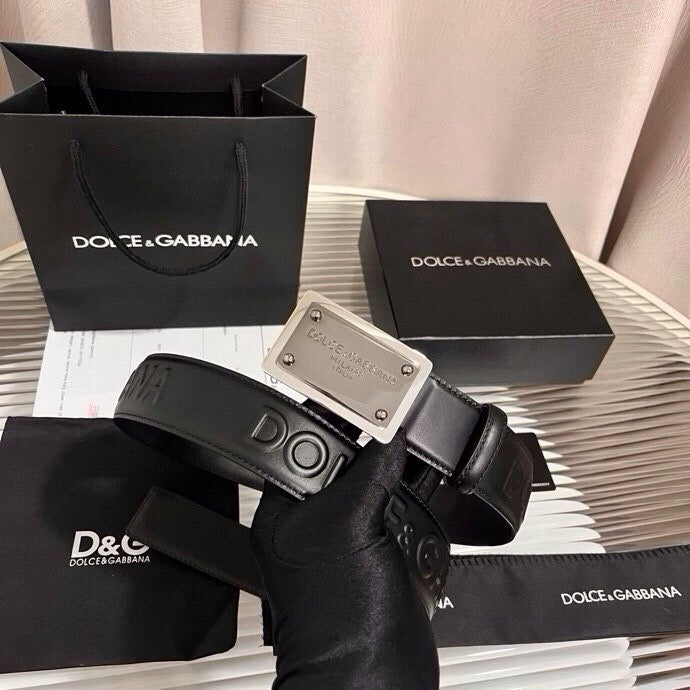 Dolce & Gabbana DG Logo Leather Belt – Gold / Silver / Black Buckle