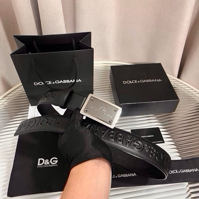 Dolce & Gabbana DG Logo Leather Belt – Gold / Silver / Black Buckle