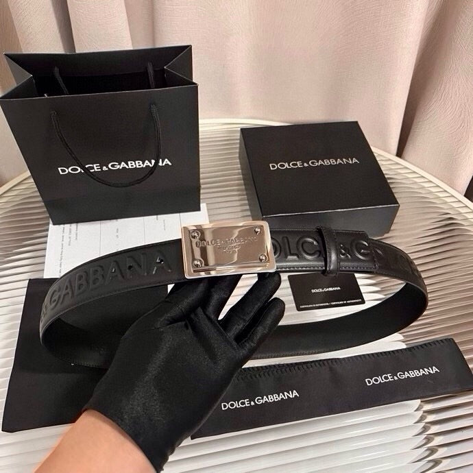 Dolce & Gabbana DG Logo Leather Belt – Gold / Silver / Black Buckle