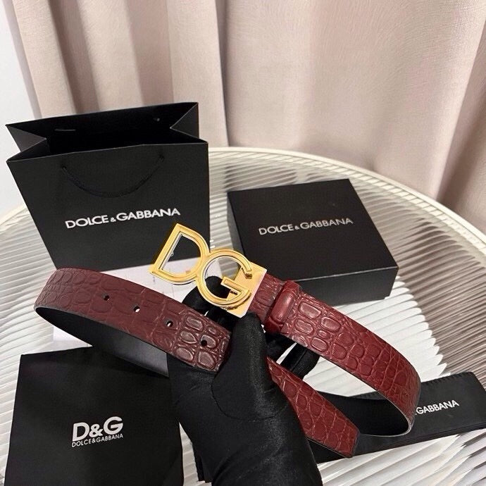 Dolce & Gabbana DG Logo Leather Belt – Gold / Silver / Black Buckle