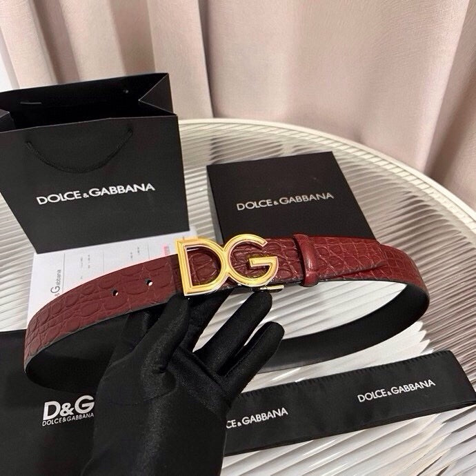 Dolce & Gabbana DG Logo Leather Belt – Gold / Silver / Black Buckle