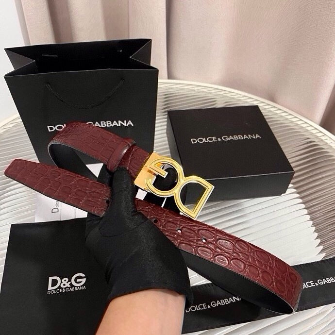 Dolce & Gabbana DG Logo Leather Belt – Gold / Silver / Black Buckle