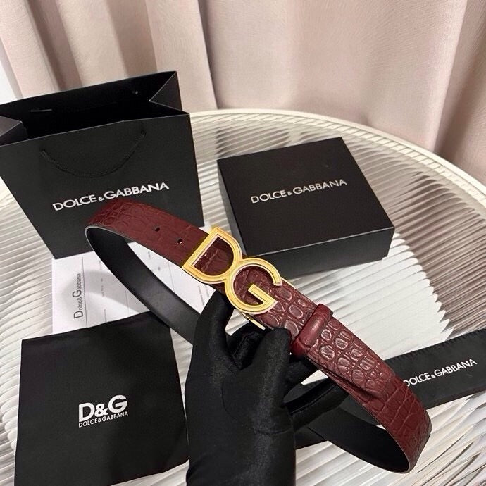Dolce & Gabbana DG Logo Leather Belt – Gold / Silver / Black Buckle