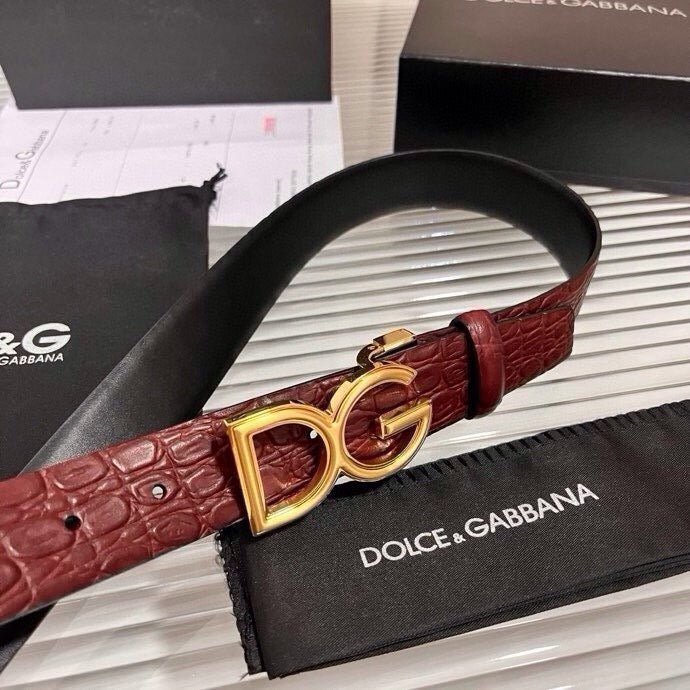 Dolce & Gabbana DG Logo Leather Belt – Gold / Silver / Black Buckle