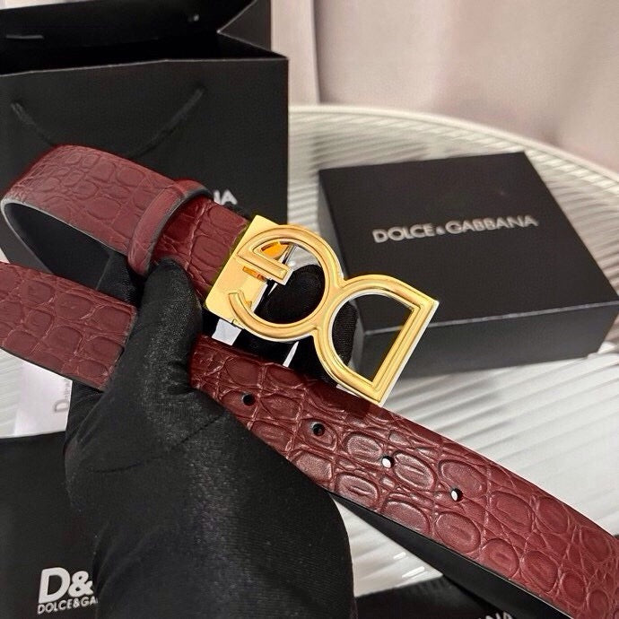 Dolce & Gabbana DG Logo Leather Belt – Gold / Silver / Black Buckle