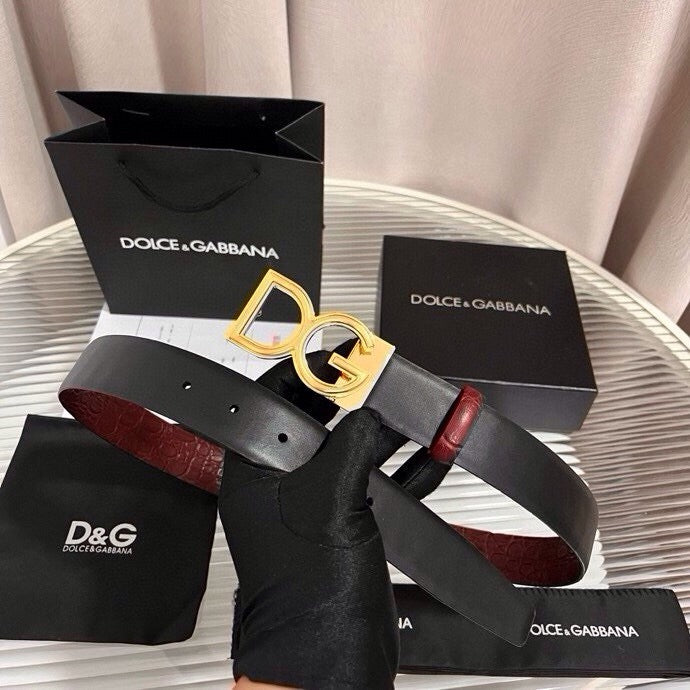Dolce & Gabbana DG Logo Leather Belt – Gold / Silver / Black Buckle