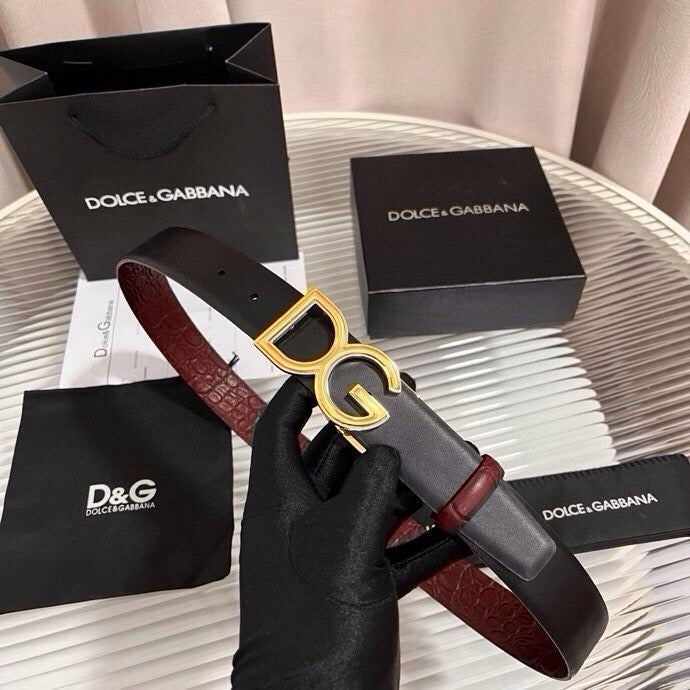 Dolce & Gabbana DG Logo Leather Belt – Gold / Silver / Black Buckle