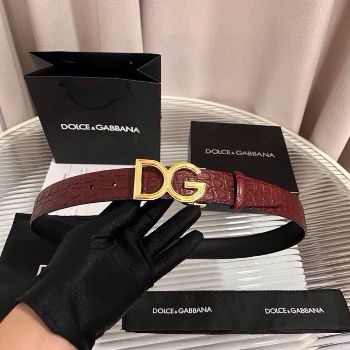 Dolce & Gabbana DG Logo Leather Belt – Gold / Silver / Black Buckle