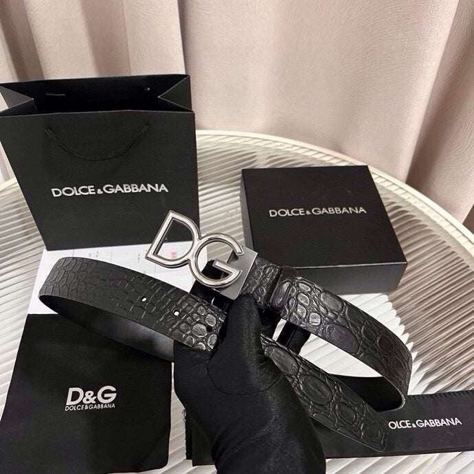 Dolce & Gabbana DG Logo Leather Belt – Gold / Silver / Black Buckle
