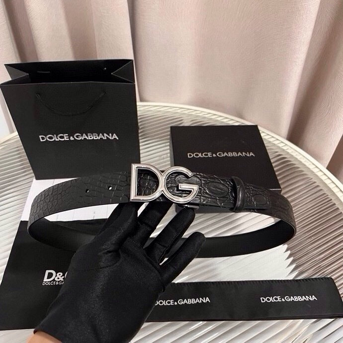 Dolce & Gabbana DG Logo Leather Belt – Gold / Silver / Black Buckle