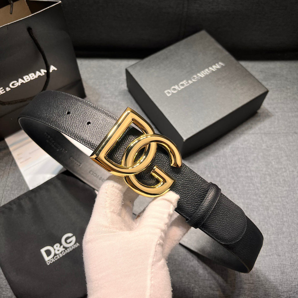 Dolce & Gabbana DG Logo Leather Belt – Gold / Silver / Black Buckle