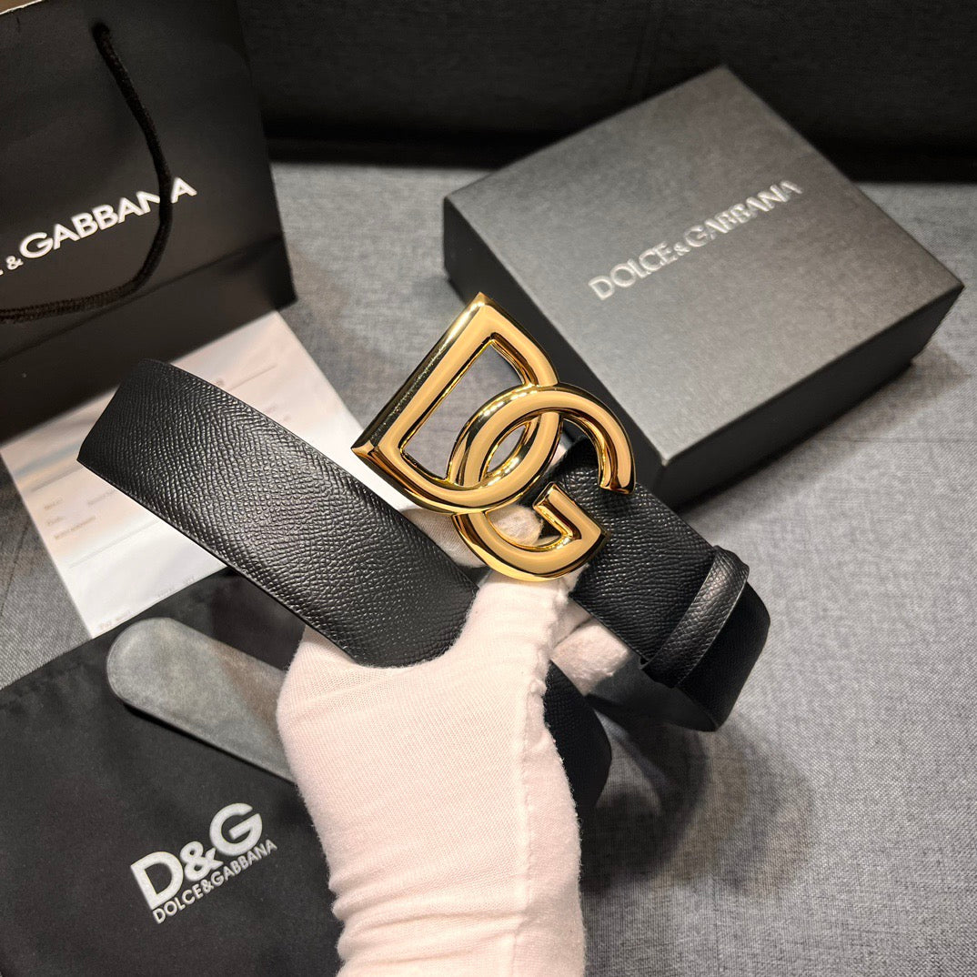 Dolce & Gabbana DG Logo Leather Belt – Gold / Silver / Black Buckle