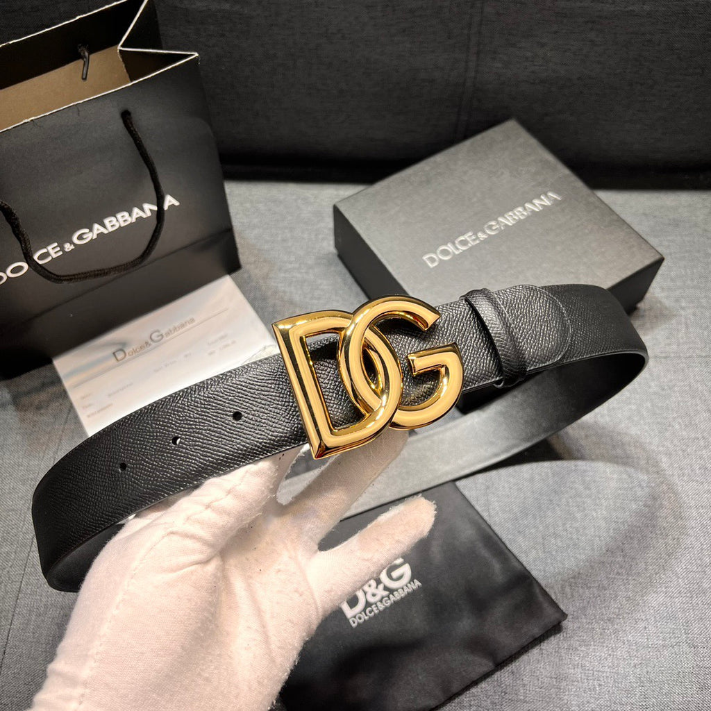 Dolce & Gabbana DG Logo Leather Belt – Gold / Silver / Black Buckle