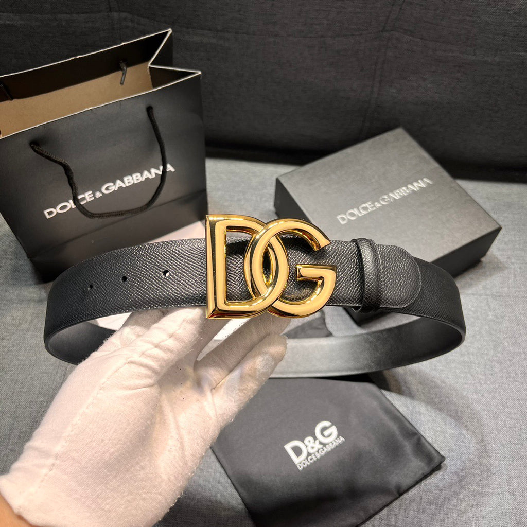 Dolce & Gabbana DG Logo Leather Belt – Gold / Silver / Black Buckle