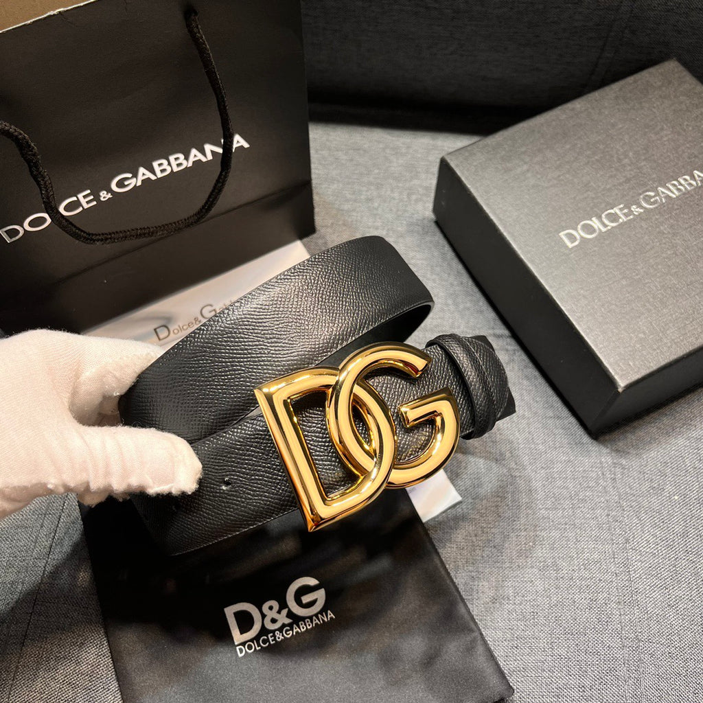 Dolce & Gabbana DG Logo Leather Belt – Gold / Silver / Black Buckle