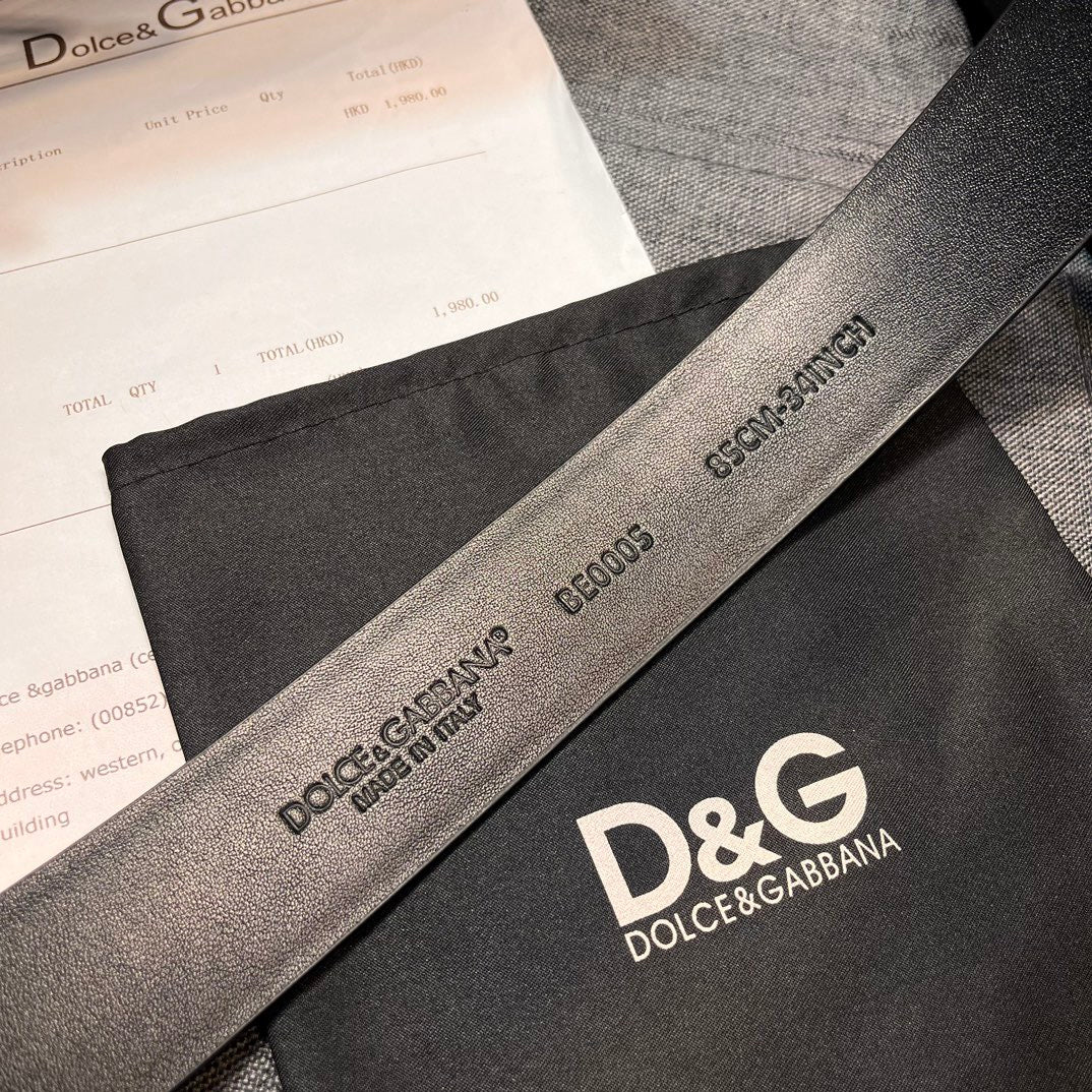 Dolce & Gabbana DG Logo Leather Belt – Gold / Silver / Black Buckle
