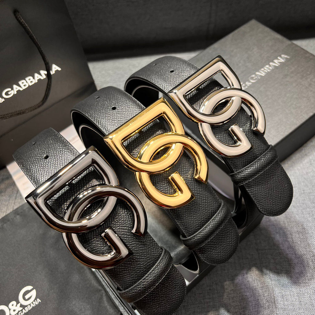 Dolce & Gabbana DG Logo Leather Belt – Gold / Silver / Black Buckle