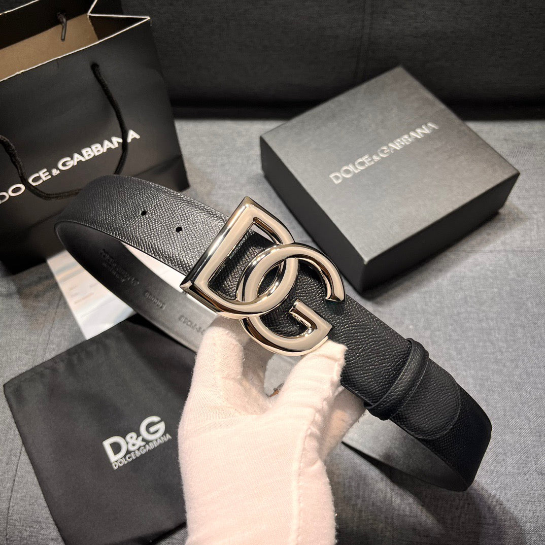 Dolce & Gabbana DG Logo Leather Belt – Gold / Silver / Black Buckle