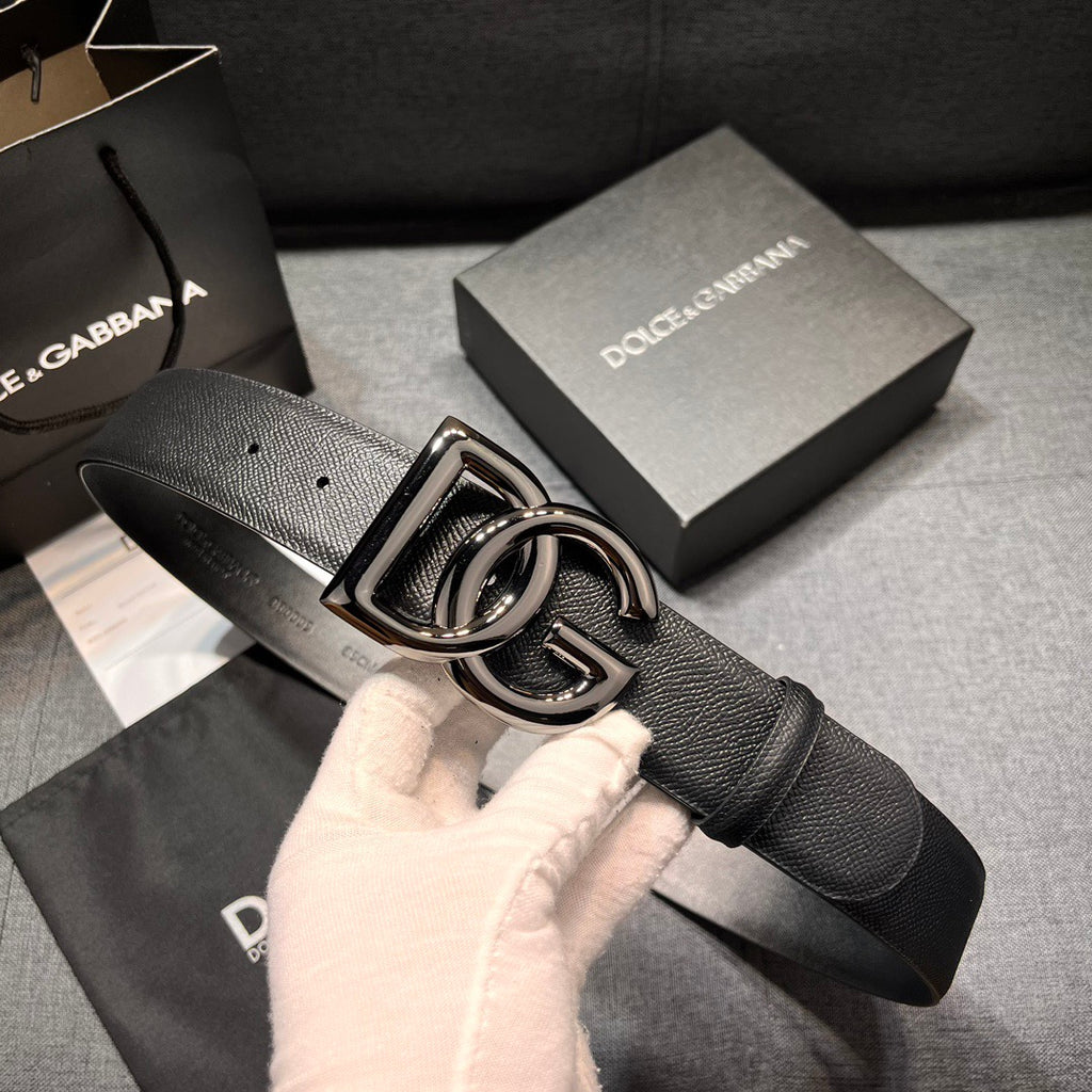 Dolce & Gabbana DG Logo Leather Belt – Gold / Silver / Black Buckle