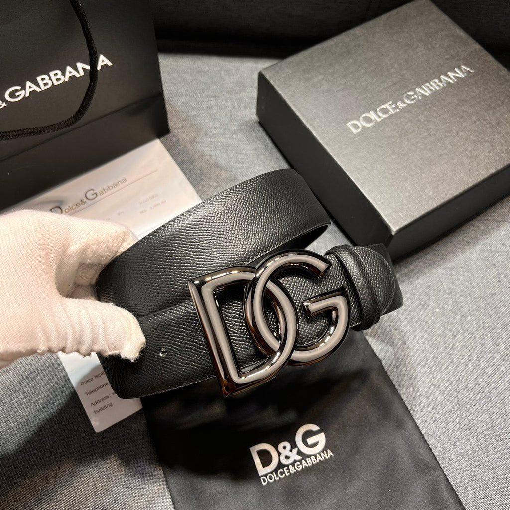 Dolce & Gabbana DG Logo Leather Belt – Gold / Silver / Black Buckle