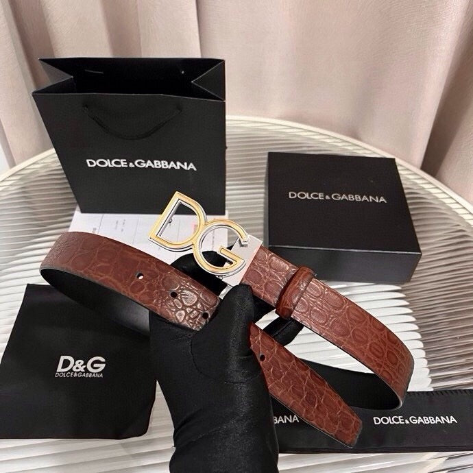 Dolce & Gabbana DG Logo Leather Belt – Gold / Silver / Black Buckle
