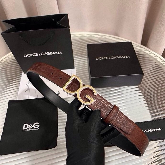 Dolce & Gabbana DG Logo Leather Belt – Gold / Silver / Black Buckle