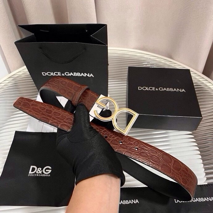 Dolce & Gabbana DG Logo Leather Belt – Gold / Silver / Black Buckle