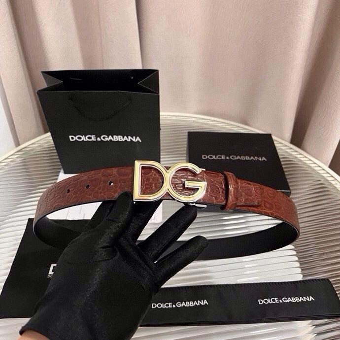 Dolce & Gabbana DG Logo Leather Belt – Gold / Silver / Black Buckle