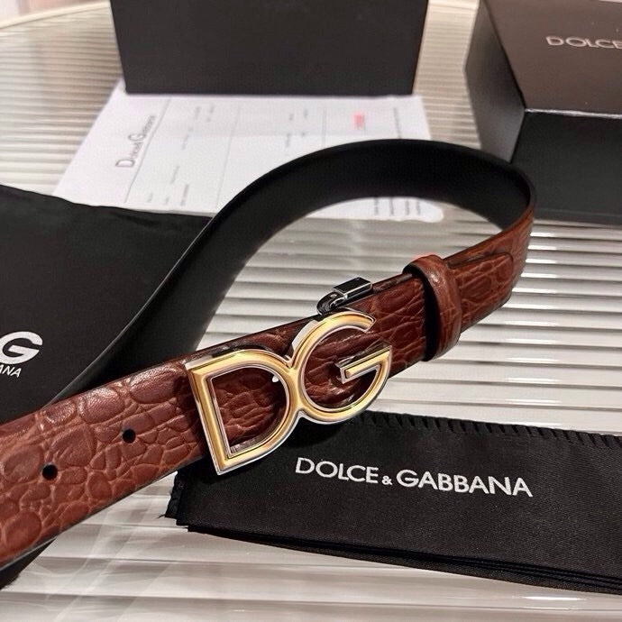Dolce & Gabbana DG Logo Leather Belt – Gold / Silver / Black Buckle