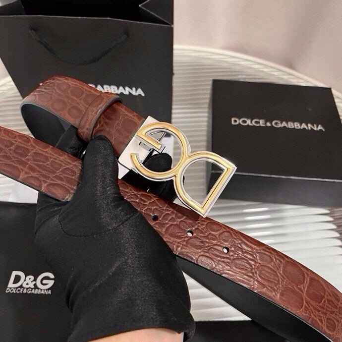 Dolce & Gabbana DG Logo Leather Belt – Gold / Silver / Black Buckle