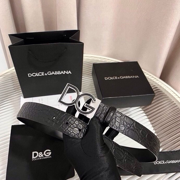 Dolce & Gabbana DG Logo Leather Belt – Gold / Silver / Black Buckle