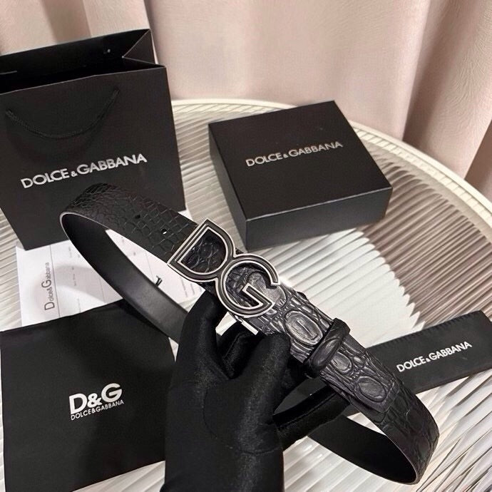 Dolce & Gabbana DG Logo Leather Belt – Gold / Silver / Black Buckle