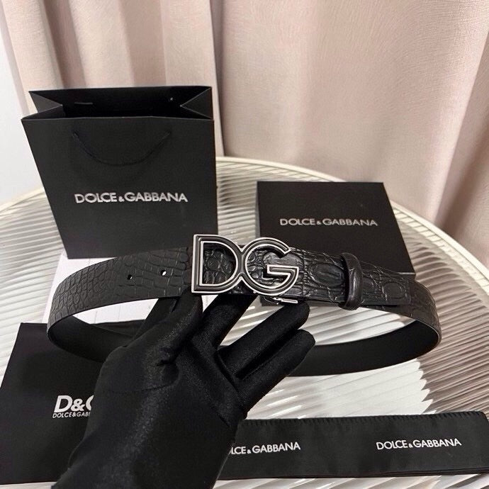 Dolce & Gabbana DG Logo Leather Belt – Gold / Silver / Black Buckle