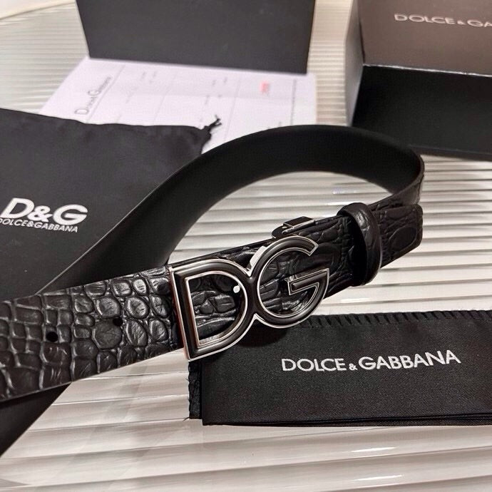 Dolce & Gabbana DG Logo Leather Belt – Gold / Silver / Black Buckle