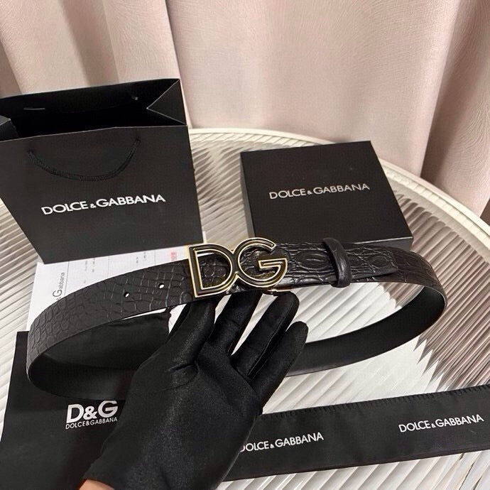 Dolce & Gabbana DG Logo Leather Belt – Gold / Silver / Black Buckle