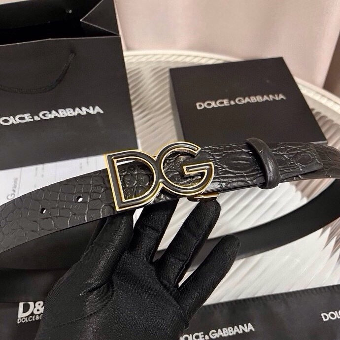 Dolce & Gabbana DG Logo Leather Belt – Gold / Silver / Black Buckle
