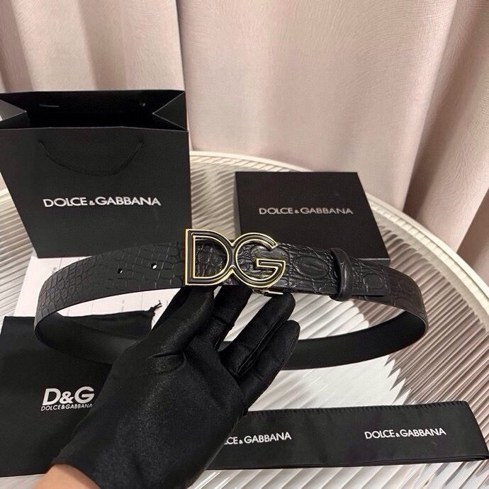 Dolce & Gabbana DG Logo Leather Belt – Gold / Silver / Black Buckle