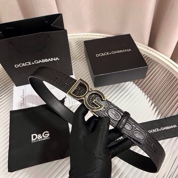 Dolce & Gabbana DG Logo Leather Belt – Gold / Silver / Black Buckle