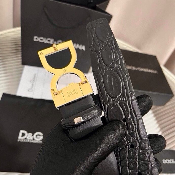 Dolce & Gabbana DG Logo Leather Belt – Gold / Silver / Black Buckle